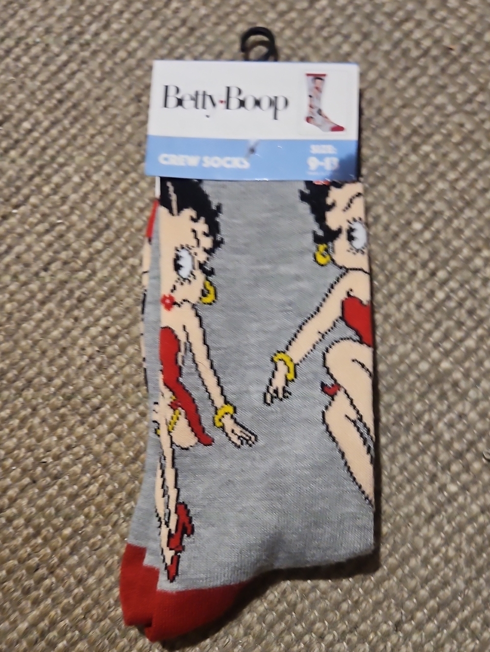 Betty Boop Gray Crew Socks with Red & Yellow Accents